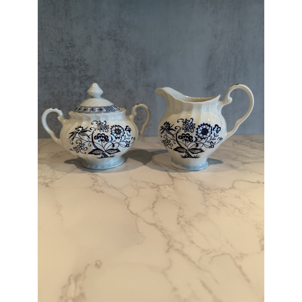 Vintage Set J & G Meakin BLUE NORDIC Sugar Bowl & Creamer Set England Blue Onion
